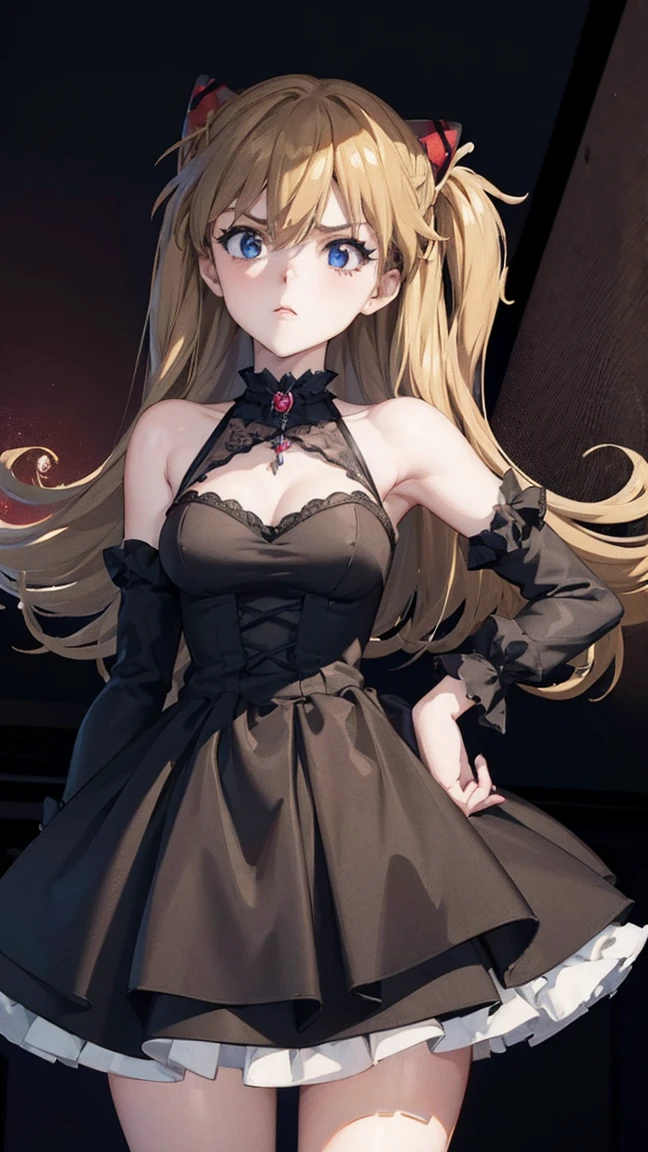 (Best Quality,masterpiece:1.2),(Anime Style,Comical noir style:1.1), 1 girl , Cute Style ,Adorable, very detailed eyes, face with extra detail, very fine hair ,8k,resolution, Gothic Dress,Gothic Punk