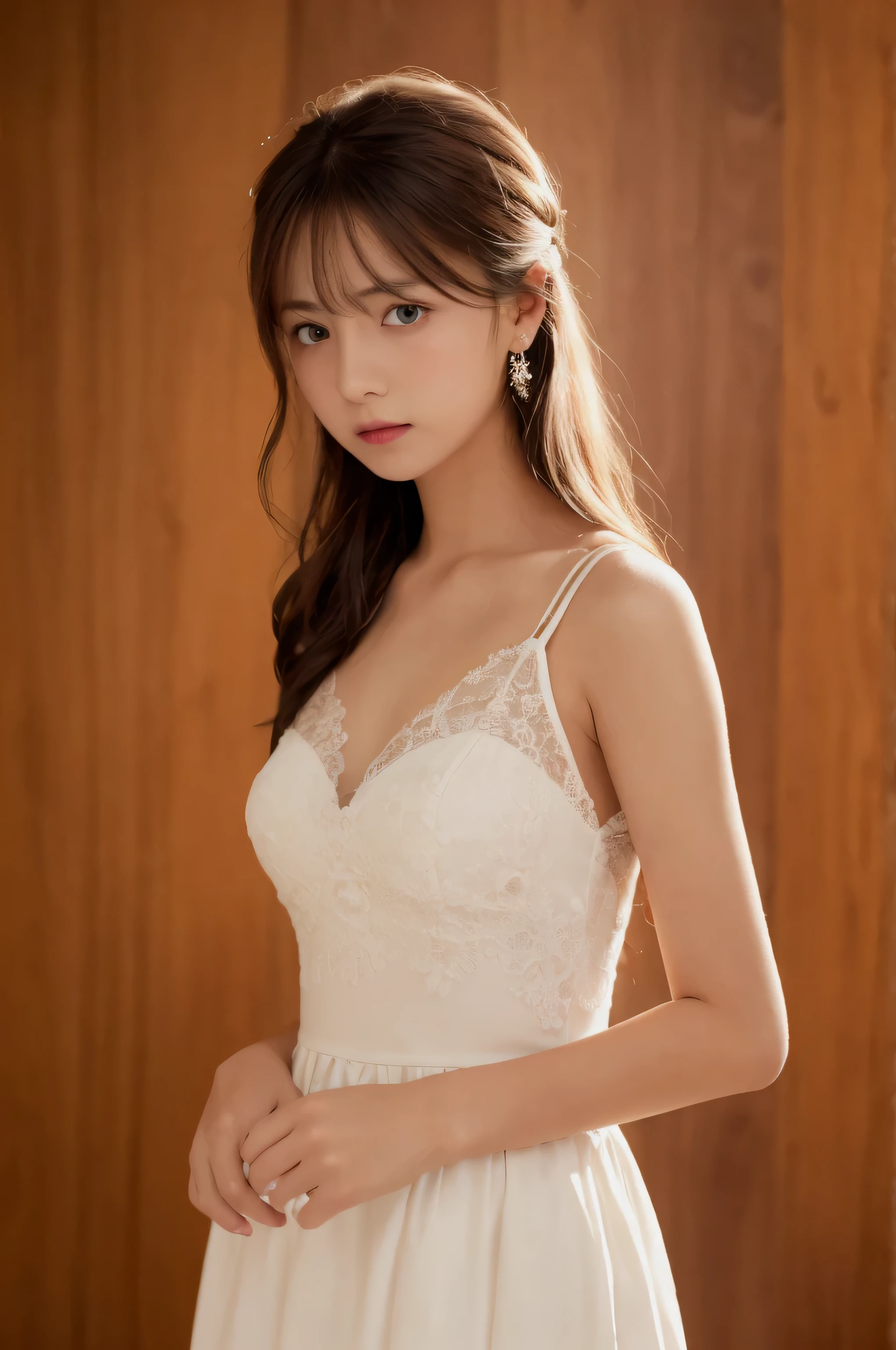 A beautiful Japanese girl is depicted in a vertical, ultra-realistic illustration. She has short, light-colored hair that frames her delicate face, with her eyes closed in a serene expression. She wears a thin, translucent dress with a subtle floral pattern, the fabric gently clinging to her form. The soft lighting highlights her smooth skin and the delicate textures of the dress, creating a dreamy, ethereal atmosphere.

The background is minimalistic and light, emphasizing the girl's calm and peaceful demeanor. The artist employs digital painting techniques to achieve high detail and realism, particularly in the rendering of her hair, skin, and the semi-transparent fabric of the dress. The use of soft gradients and subtle shadows enhances the sense of depth and realism, making the image both captivating and serene.