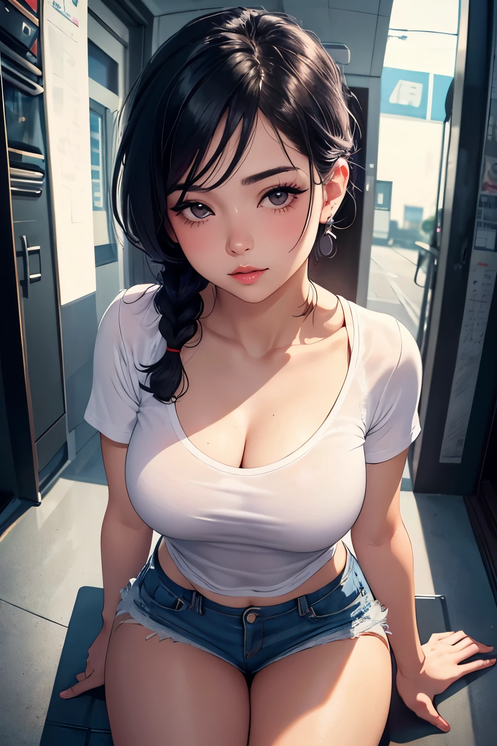 taut like a big inflated balloon、ultra gigantic tits、Super burst breasts、Super big、Big, Squeeze with both arms、Beautiful that seems to overflow from clothes、Alaf woman in white shirt and jeans leaning against wall, in the style of ross tran, ross tran 8 k, realistic digital painting, Realistic art style, alena aenami and artgerm, Realistic art style, Ilya Kuvshinov. 4 k, ross tran style, photorealistic digital painting, Photorealistic Art Style, ultra realistic digital painting