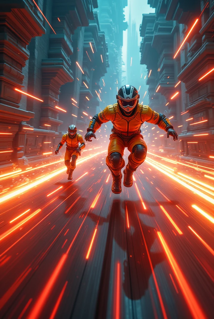 Magic style,
Cinematic comic style: A dynamic, intense moment on a glowing, ancient level track. A character, determined and focused, surges forward, leaving another player behind in a blur. The movement is swift, with light streaks highlighting the speed and precision of the overtake. The background is filled with vibrant colors, representing the progress of the level, while the rival character is left in the dust, symbolizing a victorious surge in the race. The atmosphere is tense yet exhilarating, capturing the essence of a strategic move and the thrill of surpassing others.