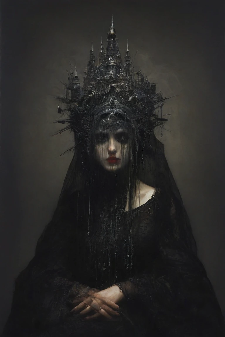 James Gurney, Surrealist art , dream-like, mysterious, Provocative, symbolic, Complex, detailed,, (Gothic but very beautiful:1.4), (masterpiece, Highest quality:1.4) , Nicola Samori Style, Queen of the Night
