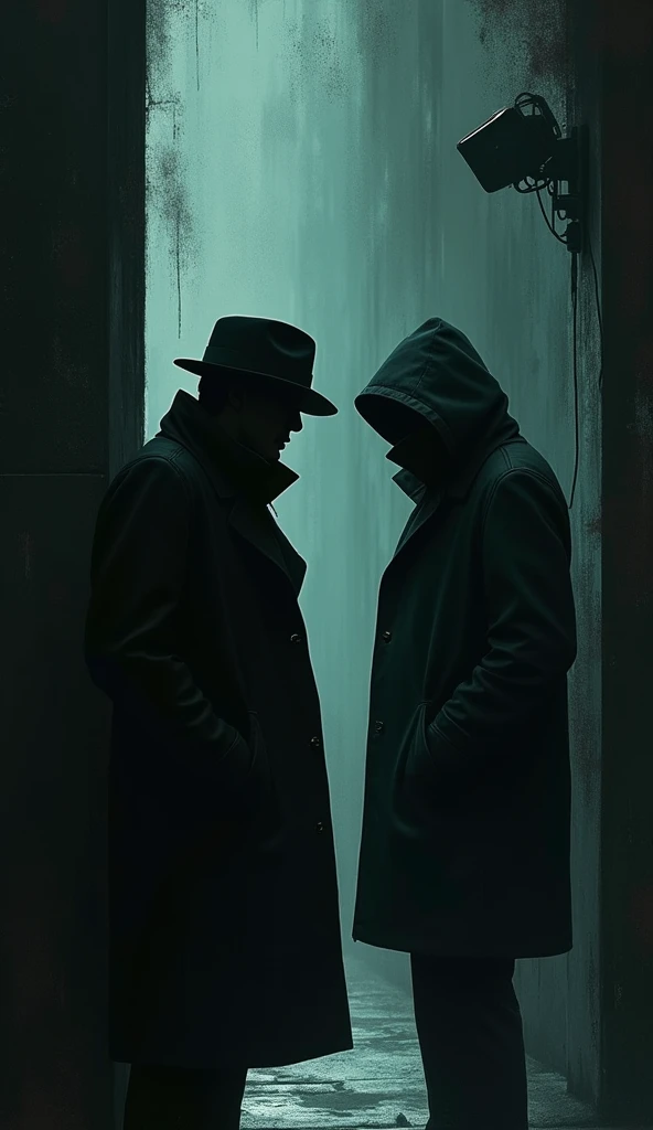 virtual-reality_noir , Virtual Reality Noir: Blurring the lines between virtual reality and film noir. (Inspired by Inception, The Matrix, Dark City, and Strange Days). Key elements: ((VR detective investigations, surreal dreamscapes, virtual crime scenes, glitchy realities, trench coats with LED patterns, and digital rain.))