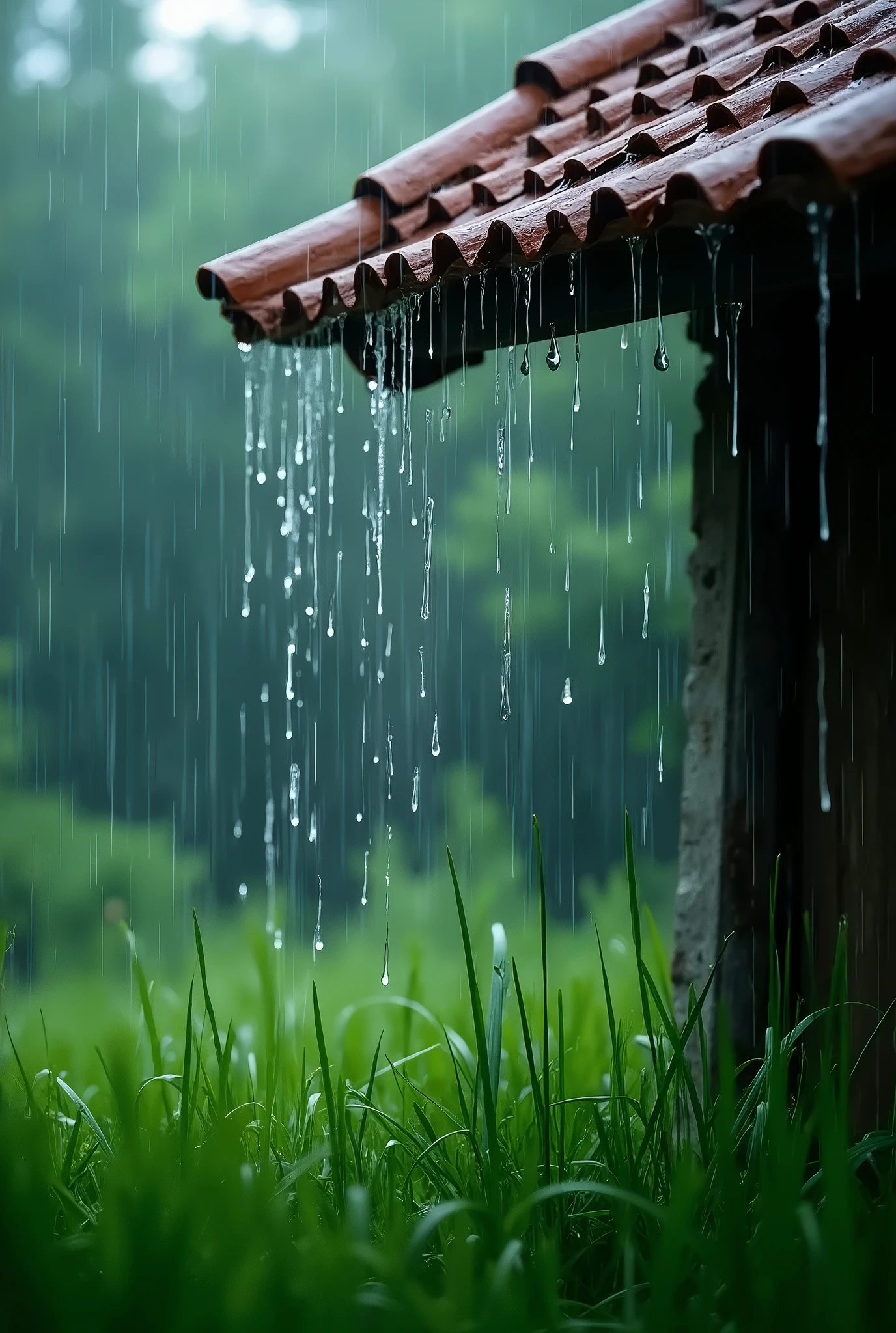 digital art, small drops of water from the roof of the house