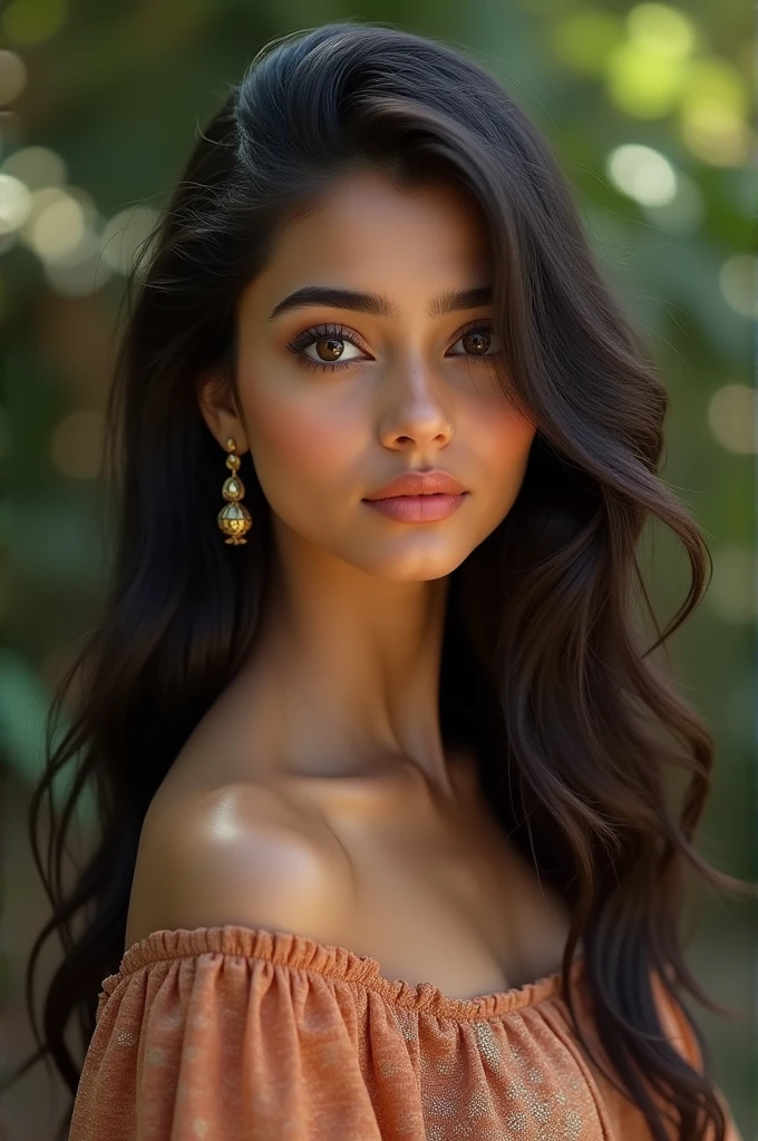 indian brown women, ((Realistic lighting、top-quality、8K、tmasterpiece:1.3))、silk saree,Clear focus:1.2、Girl vs、perfect figure beautiful woman:1.4、Slim abs:1.1、((Dark brown hair、Big:1.3))、(Acceleration:1.4)、street、Tall、Swaying hair、Exposed cleavage, round face