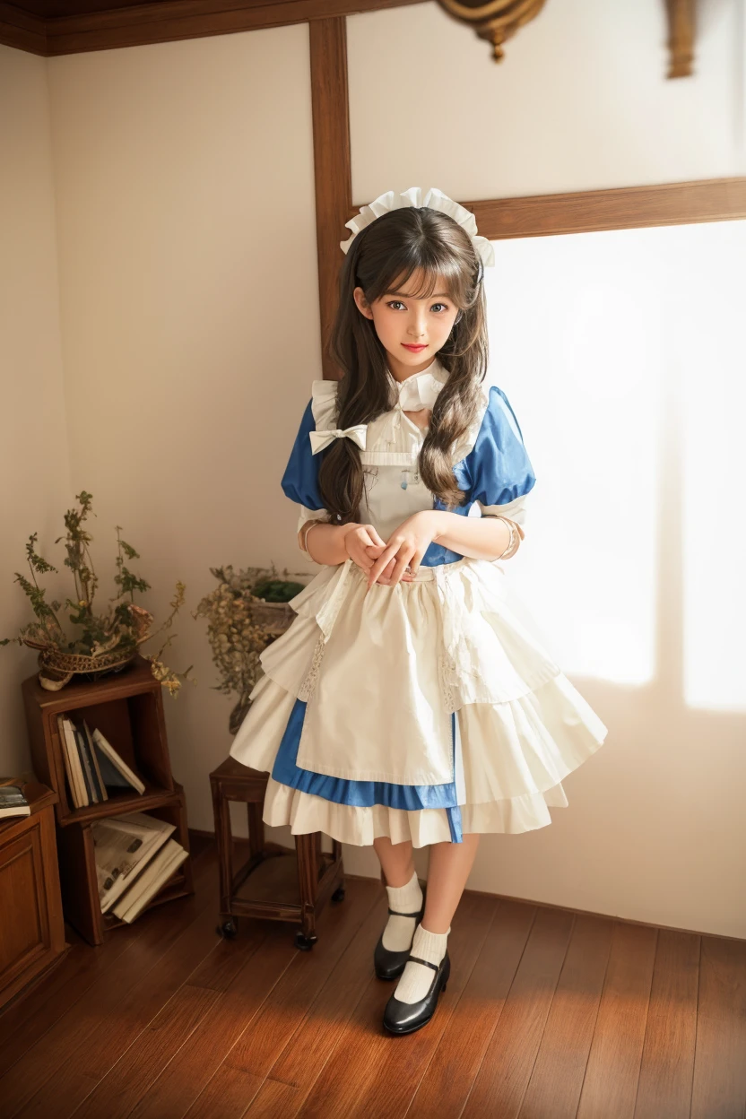 alice in the wonderland、cute 　Girl、mini skirt、blond hear、White panties、Wavy Hair、blue eyes、10year、all-fours、with spreading legs、、happy、smile、Apron Dresses、pinafore, NSFW、taking down my pants、 out、Small、 skirt lift, white panties,