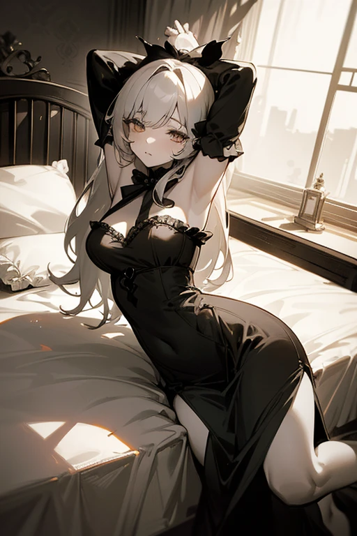 Laying on the bed, crossed legs, sexy, seductive 
