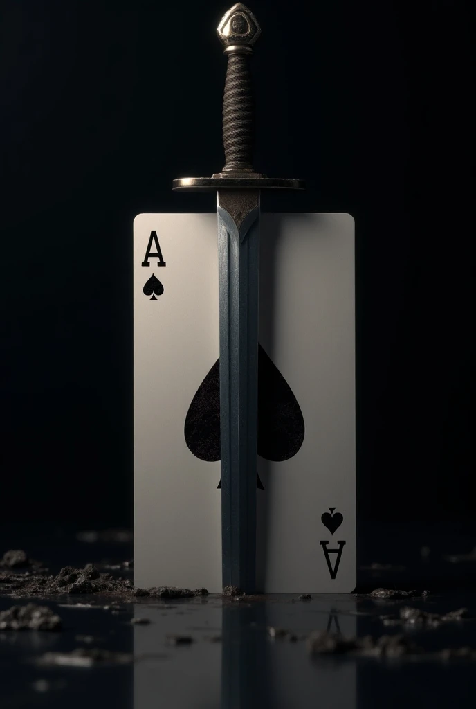 Dagger with an ace of spades in the background at night