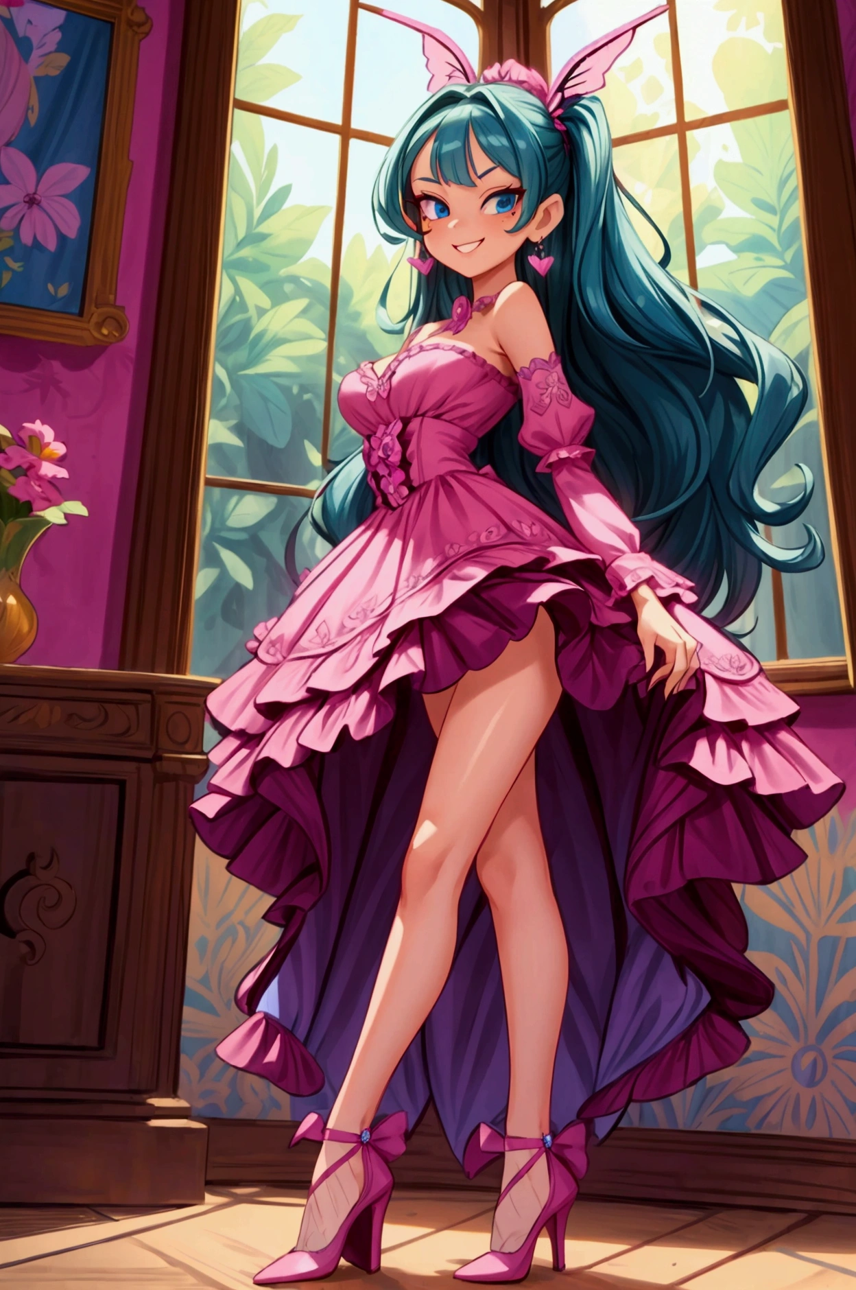 (ghosty:1.85) (doctor:1.5) (nurse:0.65) girl, (white doctor coat:1.4), (spirit, spiritual:1.2), 1girl, perfect and well designed glowing shiny eyes, (beautiful detailed eyes:1.05), natural medium breasts, slim body, beautiful and delicate cute face, (face detail), ((realistic face)), pores, ((pale grey skin)), detailed skin, realistic skin, (((bioluminescence))), ((shiny skin)), (multicolored gradation skin), (monster girl:1.25), human face, medium length hair, hair voluminous, (((((multicolored gradation hair))))), (dark-haired:1.75), super high resolution, 8k, parameters Best quality, (masterpiece:1.4), (magic accessories:1.4), bracelets, extremely detailed thick tight ((white:1.5), (green:1.2), (pink:0.5)) (medical uniform:1.6), (skirt:1.3), (standing nipples under cloth:1.3), (neckline:1.3), (cleavage:1.4), (decolette:1.5), Young Girl, Little Beast, (Smile:0.9), (pale Skin:1.85), ultra detailed, photorealistic, ((Real image)), (best quality:1.4), super high resolution, (Realistic 2.0), More details, (((1girl))), {(medical ward:1.2)|(doctor office:1.2)}, (beautiful and aesthetic:1.2), (fractal art:1.4), (cinematic light:1.1), (DUTCH ANGLE:1.2), full body, 16K, HDR, RTX, Ray Tracing, Radiosity, Anisotropic Filtering, Subsurface Scattering, (((magic lights))), metallic reflections, Detailed, Realistic, 4k highly detailed digital art, (cool_color), extremely detailed CG unity 8k wallpaper, vibrant colors, (seductive pose:1.7)