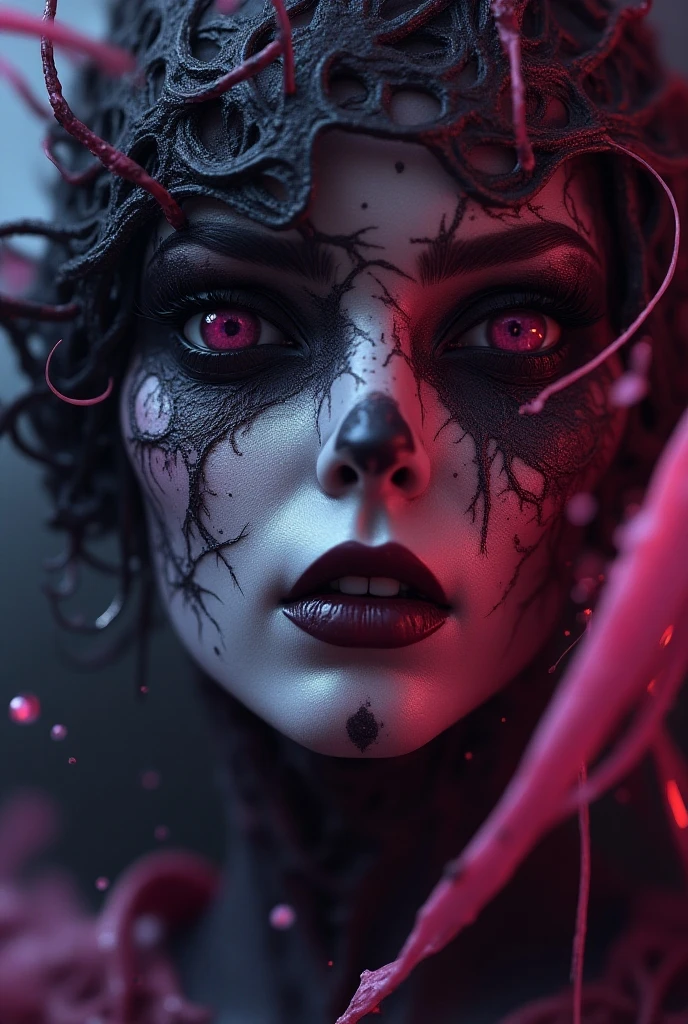 a Girl, laughing, Colorful colors, surrounded by water bubbles, in the style of Kawacy, Masterpiece, Oil painting drawn in anime style, head close - up, exaggerated perspective, Tyndall effect, water drops, mother - of - pearl iridescence, Holographic white, chess queen outfit, anime girl, girl with a pretty face, white gold hair, green eyes, goth girl, ((sexy school uniform)), wearing a stylish very sexy school uniform, with a funny expression on her face, Hellwalker, incombing death, black bloody veins growing and intertwining out of the darkness, oozing thick yellow blood, veins growing and pumping blood, (chubby female body:0.8), vascular networks growing, connecting, explanding, red veins everywhere, zdzislaw beksinski, (sharp colors:1.3), (rainbow skin:1.1), (Infrared:1.2), ultra detailed, intricate, ((dry brush, ultra sharp)), (surrealism:1.4), (disturbing:1.5), beksinski style painting, satanic symbols, (full torso), full body in frame, centered body, kawaii, realistic, ((intricate details)), (pale gothic evil queen), ibrant, action-packed, detailed character design, reminiscent of fighting video games, black bloody veins growing and intertwining out of the darkness, oozing thick neon rainbow blood, veins growing and pumping blood, vascular networks growing, connecting, explanding, red veins everywhere, zdzislaw beksinski, (vibrant colors:1.1), dynamic pose, perfect face, (realistic eyes), perfect eyes, ((dark gothic background)), sharp focus