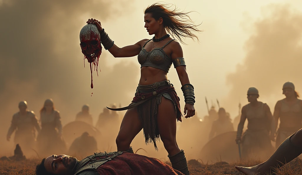 (gladiator:1.1),(Determined,Strong:1.1),(Soaked with sweat),(brutal,violence:1.1),(Splashing blood),(battle scars),(life-and-death),(victory).(Arena),(dust cloud), nsfw, naked,adult,female,highres 