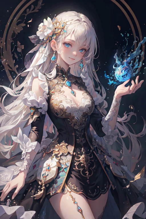 ((masterpiece, best quality)), Delicate face,Snake Woman,Full body painting,Perfect body proportions,Long legs,((Long wavy hair)), ((Half of her hair is white,The other half is cyan,Available in two colors)),beautiful eyes,Fantasy style,White background,transparent,cheongsam,Lace,