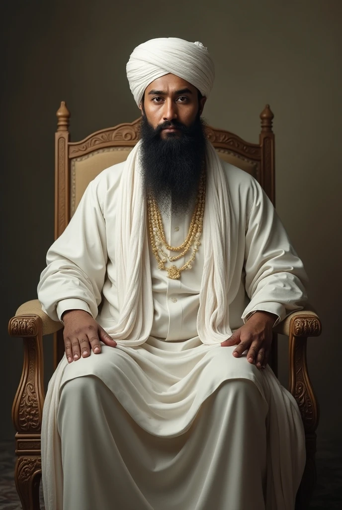 Kabir Das Sitting on a Throne full of diamonds and Pearls And wearing a Crown Full of diamonds and Pearls And having white beard and moustache