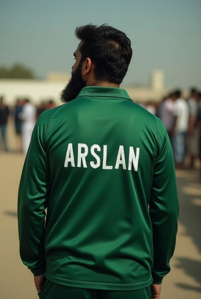A person worn Pakistan green T-shirt with name saim and with face mask and with in hand Pakistan flag