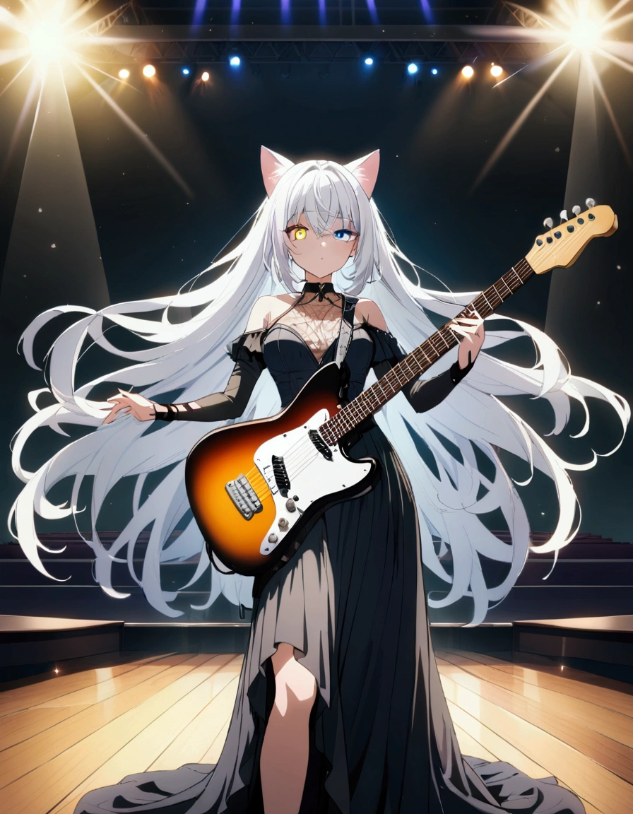 cover page, highres, top quality, best quality, paid reward available, unparalleled masterpiece, perfect artwork, absurdres, High-quality illustrations, super high resolution, detailed background, perfect ???????, Rock Band Concerts, Musical instrument performance, Stage Performance, hot air, heavy metal fashion, good lighting, cinematic shadow(kemono, furry anthro)(sound effects, motion blur)((dramatic))epic, One scene of movie,