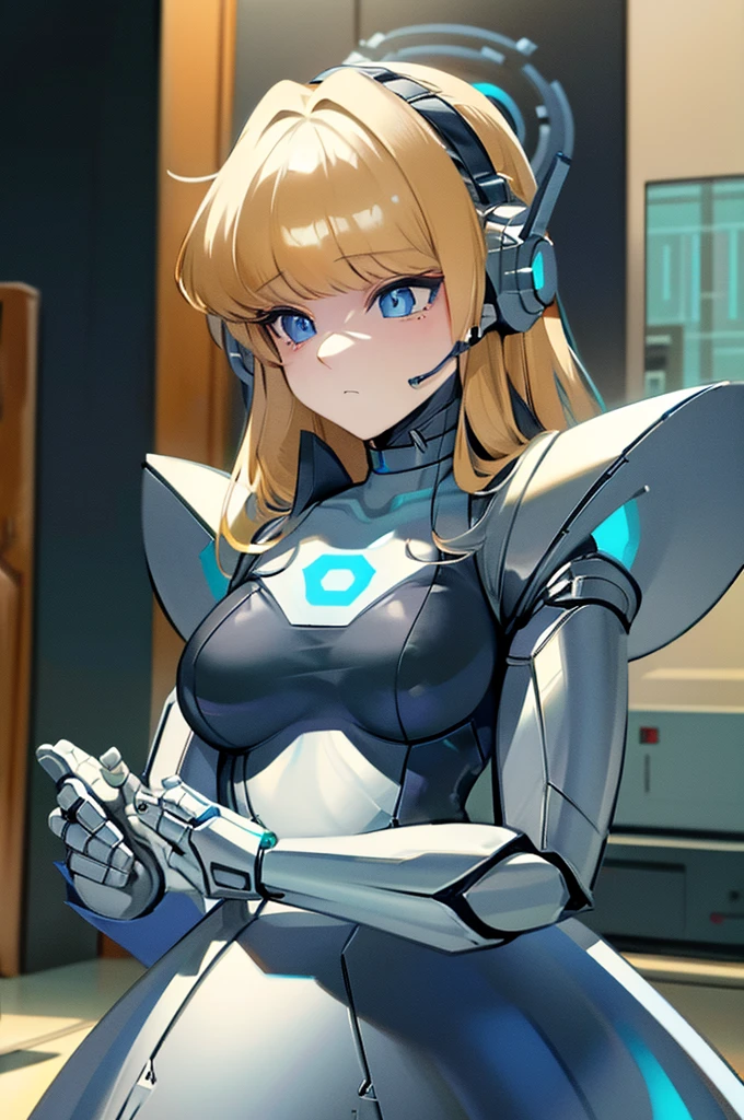 (masterpiece),(Best quality),(Very detailed),(Best illustration),(The best shadow),(It's absurd),(Detailed background),(So beautiful), 16k, 8k, 4K,(The best shadow),Robotization,female ,big breasts,Robot Joint ,Metal skin,Black robot suit,Long hair,Black suit covering the entire body Robot hand,Cyber Bodysuit,Mecha Head,Robotization, Transform into a robot,(Hands and fingers are depicted in detail:1.2),Perfect anatomy,Cybernetic Girl,Sci-Fi Armor,cyborg girl,The wires are connected to the back of the main unit...,No exposed skin,(A face carved like a robot),A neck made of wire,USB port next to the neck,visor,chrome skin,no messy picture style,brainwashing,empty eyes, ((No expression,erasure of emotions)),asuma tokki(Blue Archive)