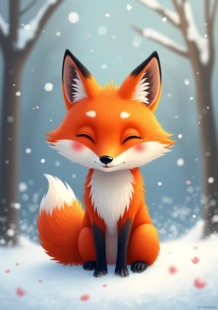 painting of a red fox with closed eyes and snowy background - SeaArt AI