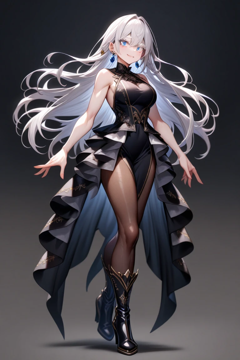 ((best quality,4k,highres,masterpiece:1.2)),((character concept art)), 1 female, age 45, Asian, the formidable boss of a Hong Kong Triad crime organization, is known for her shrewdness and unpredictability. Her charisma and intelligence, coupled with a ruthless streak, have enabled her to rise through the ranks in a male-dominated world. ((Her dark hair is styled in a permed bob, a popular hairstyle in Hong Kong during the 80s, and usually pulled back into a neat bun, emphasizing her sharp, calculating eyes. She has a confident, commanding presence that is amplified by her meticulous choice of attire)). Mei-Ling's wardrobe is as calculated as her moves in the shadowy underworld. (((She's wearing a Versace Barocco Print Silk Dress, paired with Versace Medusa Tribute Sandals.))) Her accessories include a Versace Medusa Tribute Bag and a pair of Versace Tribute Sunglasses. Her style exudes an air of effortless sophistication that is characteristic of the Versace brand. ((intricate detail)), super finely detailed hands, ultra finely detailed fingers(((ten fingers))), (standing confidently), (full body showcase), (show full body), (no logos on background), (no logo), ((plain background)), ((plain background)), (((empty background))).