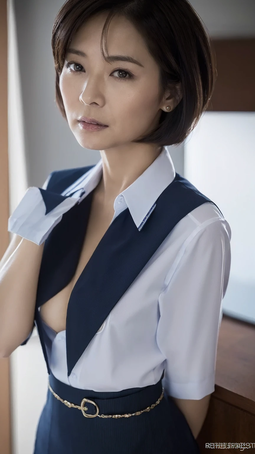 masutepiece, Best Quality, Illustration, Ultra-detailed, finely detail, hight resolution, 8K Wallpaper, Perfect dynamic composition, Beautiful detailed eyes,  Natural Lip,Blazer ,, cleavage, Full body,Put your hands in your pockets