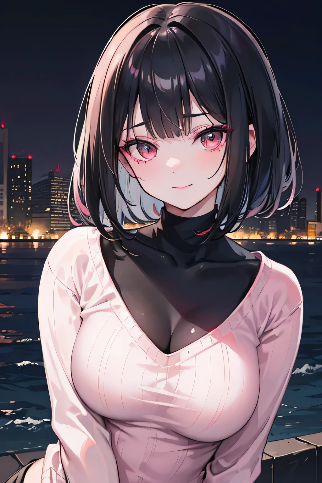 , Tempting, adult look, white eyes)), (short black hair), (1 girl), exposed