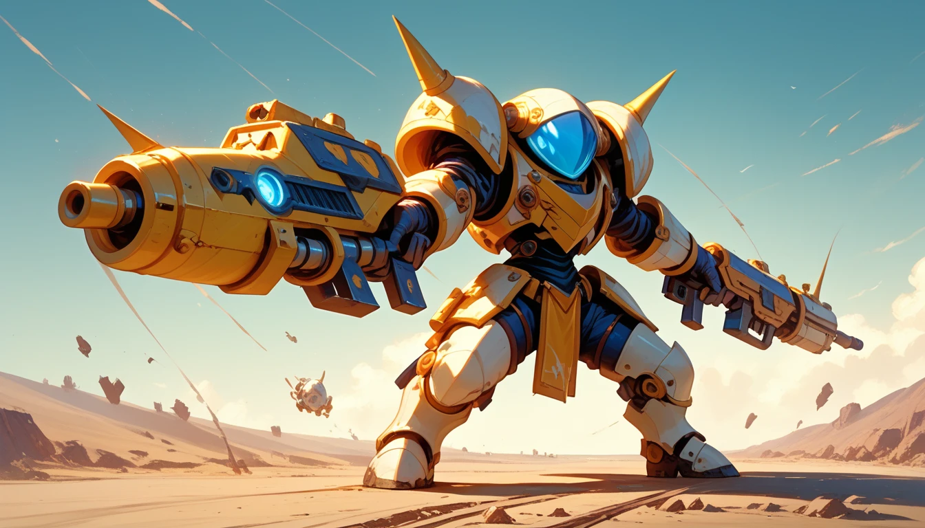 score_9, score_8_up, score_7, a picture of  JInx in a white mech armor holding a massive gun with yellow runes on it, hkstyle