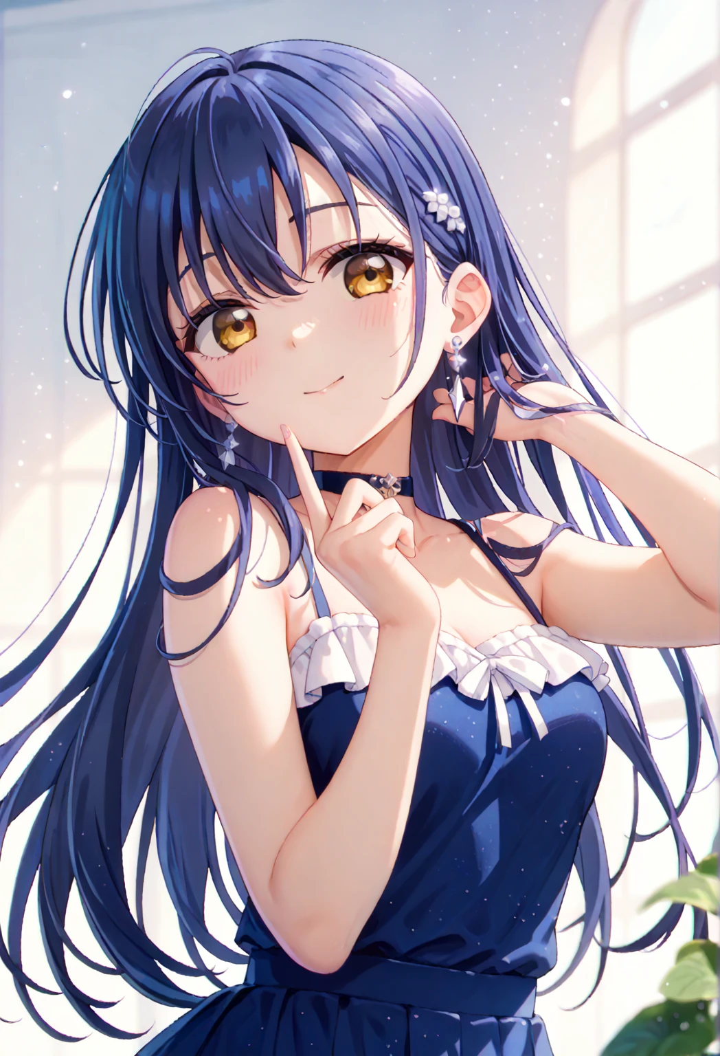 sonoda umi(lovelive),blue long hair,yellow eyes,