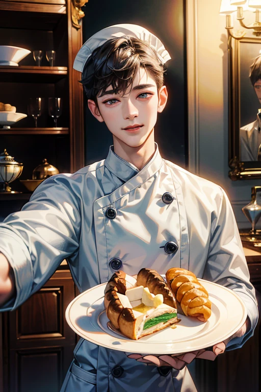 grand master,tmasterpiece,8k wallpaper,CG,Ultra-high image quality,light and shadow effect (A 20-year-old boy with short black hair and a suit:1.8) (Extremely sad:1.9)(1 person:1.9) (Upper body display:1.6) Restaurant