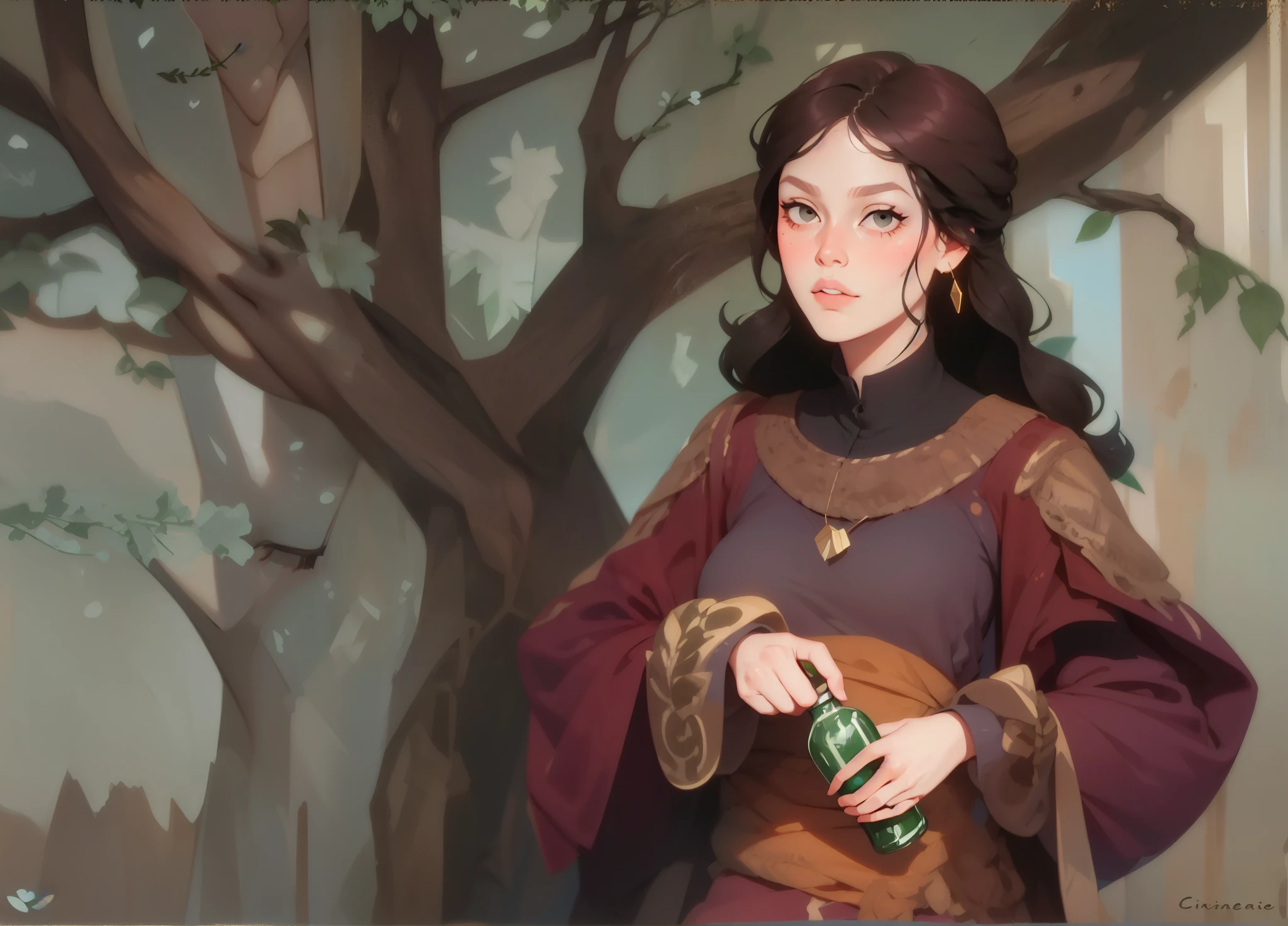 leafyPortrait, holding a bottle of potion