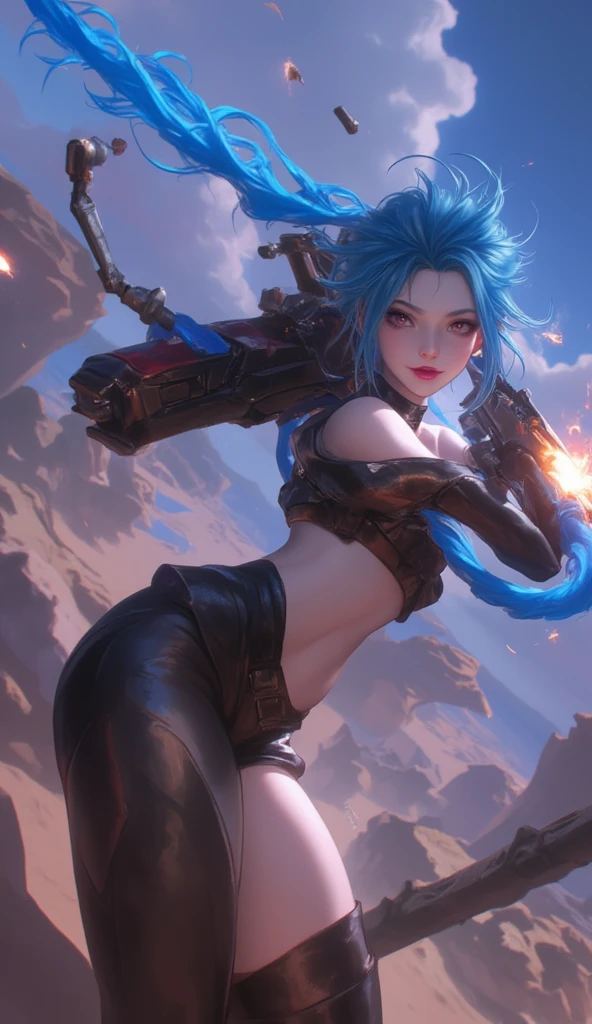 (Best Quality, very detailed depiction, incredible high resolution,High quality anime drawings),Jinx,LOL,League of Legends,Big Weapons,cannon, Action Poses Like a Sci-fi Hero Show 