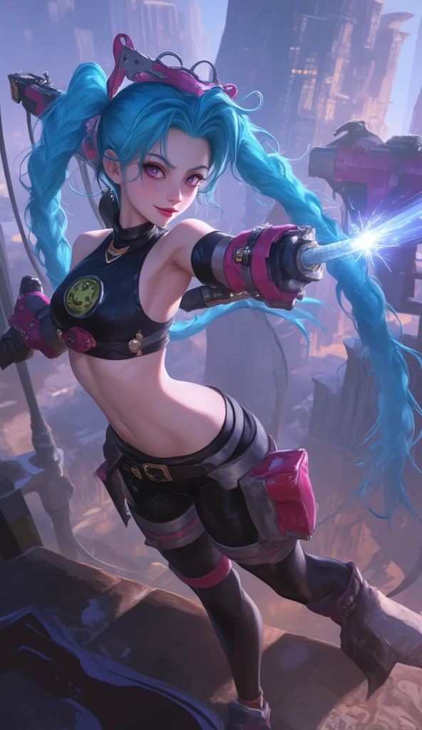 (Best Quality, very detailed depiction, incredible high resolution,High quality anime drawings),Jinx,LOL,League of Legends,Big Weapons,cannon, Action Poses Like a Sci-fi Hero Show 