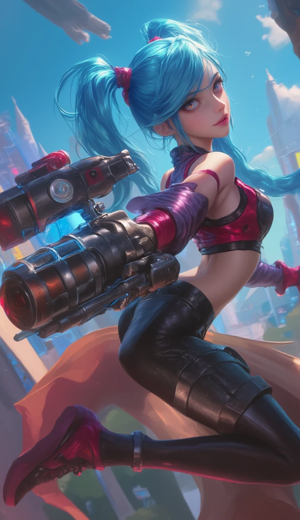 (Best Quality, very detailed depiction, incredible high resolution,High quality anime drawings),Jinx,LOL,League of Legends,Big Weapons,cannon, Action Poses Like a Sci-fi Hero Show 