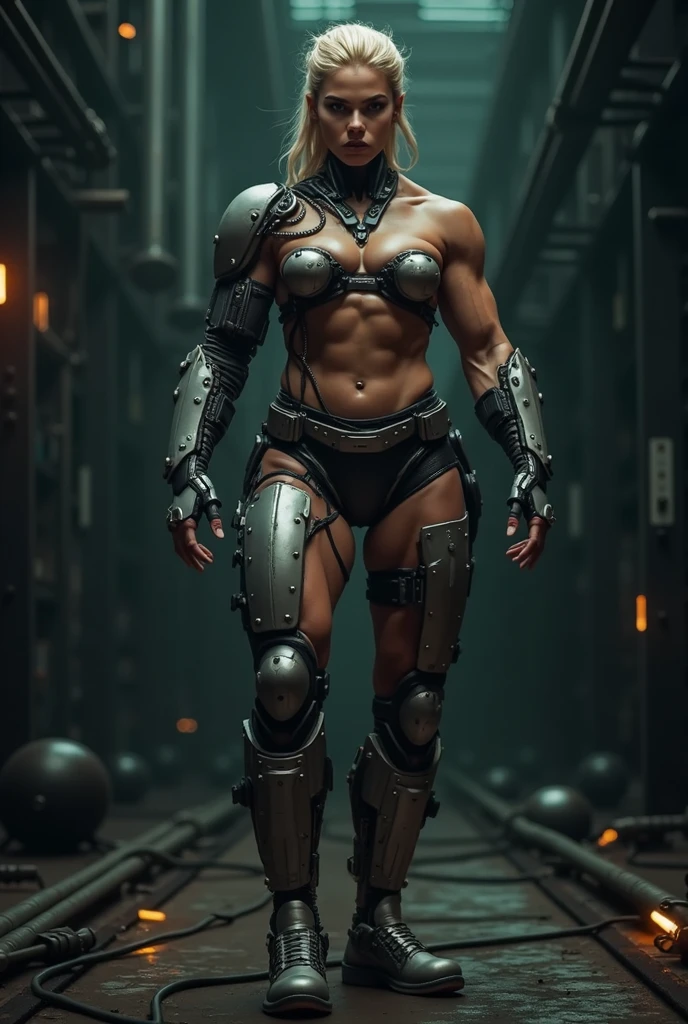 Megan fox as a demonic biomechanical succubus, an unsettling yet mesmerizing blend of organic and mechanical features, lurking in the shadows.
In the heart of the dystopian metropolis, where technology and darkness intertwine, the demonic biomechanical succubus prowls through the neon-lit alleys. Her presence is a haunting mixture of allure and menace, a testament to the unholy fusion of flesh and machinery.
Her body, an intricate blend of demonic curves and mechanical precision, moves with a predatory grace. Sharp, metallic limbs gleam under the flickering lights, each movement producing a faint whirring sound. Her skin, a smooth and dark alloy interspersed with patches of organic texture, pulsates with a faint, eerie glow.
Her eyes, a pair of luminescent orbs, scan the surroundings with a predatory intelligence. They emit an otherworldly light, contrasting sharply with the darkness around her. Her hair, a cascade of fine, metallic tendrils, shimmers like liquid metal, adding an ethereal beauty to her terrifying visage.
Her biomechanical wings unfurl, their structure a marvel of dark engineering and demonic energy. They spread wide, casting ominous shadows against the city’s neon backdrop, ready to take flight or strike fear into any who dare approach.