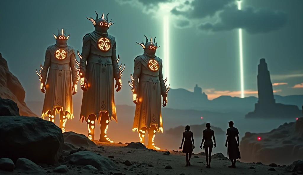 Jaguar Warriors, crossed, amazons, Vikings, wearing golden armor, with the blessing of Quetzalcoatl, fighting together in an epic war against space invaders, Teotihuacan