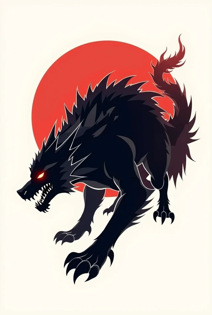 there is a drawing of a wolf with red eyes and a red ring, a minotaur wolf, bloody + concept art, fenrir, dire wolf, grim - wolf, one a demon - like creature, one a demon-like creature, demon-fang gnoll, wolf in hell, madness creature, hellhounds, an anthropomorphic wolf