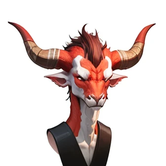 Horns growing from his head  、 male 、Long neck,short legs textured on background   、
