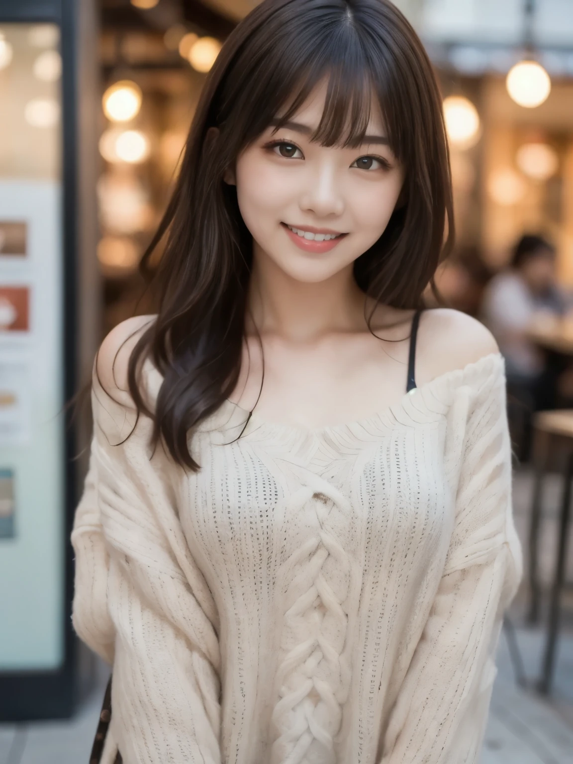 8k、Best Quality、Ultra Wide Angle Monofocal Lens 、(Representative Works:1.2)、( Genuine)、( Genuine:1.37)、 one high school girl、 shake hands with a big smile on your face、 beautiful alignment of teeth 、Well-formed fingers、Thinner eyebrows 、 at the coffee shop 、( Cute Winter Clothes )、 perfect body 、 gravure photo shoot 、 perfect meaning 、 beautiful skin 、 Professional Lighting 、Face and skin detail 、Microparticles、 raw photo from last century