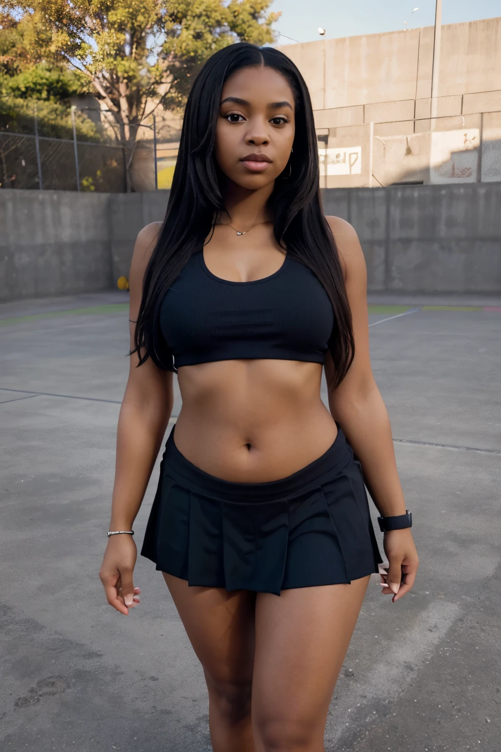 black girl, big boobs, curvy girl, long curly hair, wide hips, curvy body, wearing Women’s 2024 Summer Mini Skirt Tennis Athletic Inner Shorts Side Slit Workout Golf Bodycon Casual Skorts Clothes