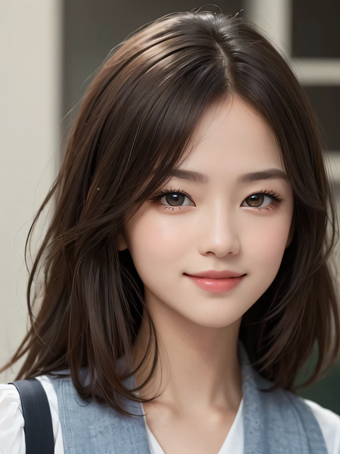 Best Quality、masterpiece、 ultra high resolution 、( photorealistic:1.3)、 RAW Photos、 Computer 、( 1 girl), Facial beauty, ( realistic face), ( Dark brown hair 、 medium hair:1.3), beautiful hairstyle, Messy Hair、Soft、 Real Eyes , beautiful detailed eyes , ( Real Skin), beautiful skin , Disorganized , smile、 shake your head、charm, ultra high resolution , Surreal, , Golden Ratio、 office,anauniform,