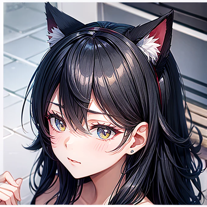 Black Hair　Cat ears　sauna