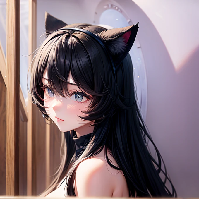 Black Hair　Cat ears　Being in the sauna