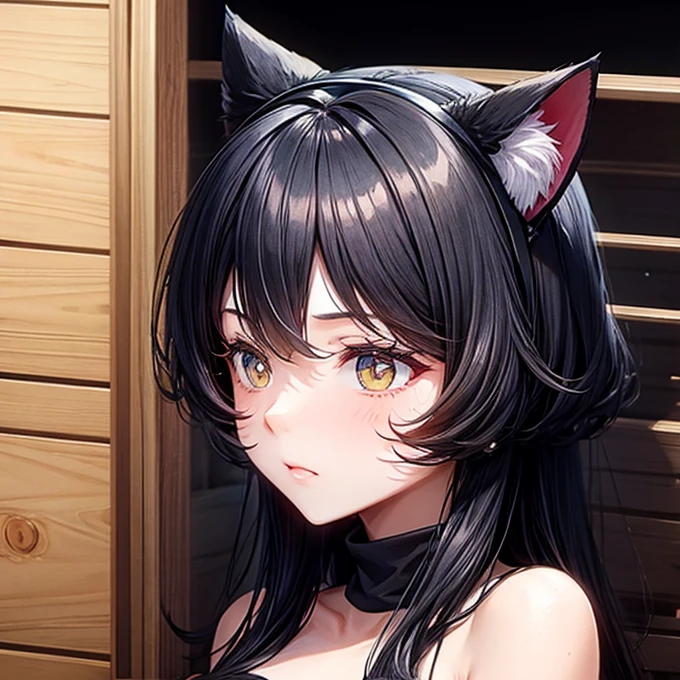 Black Hair　Cat ears　Being in the sauna