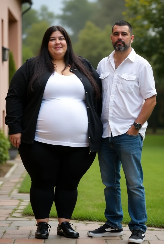 obese man with big belly and severely obese woman with big belly, 8K, photorealistic