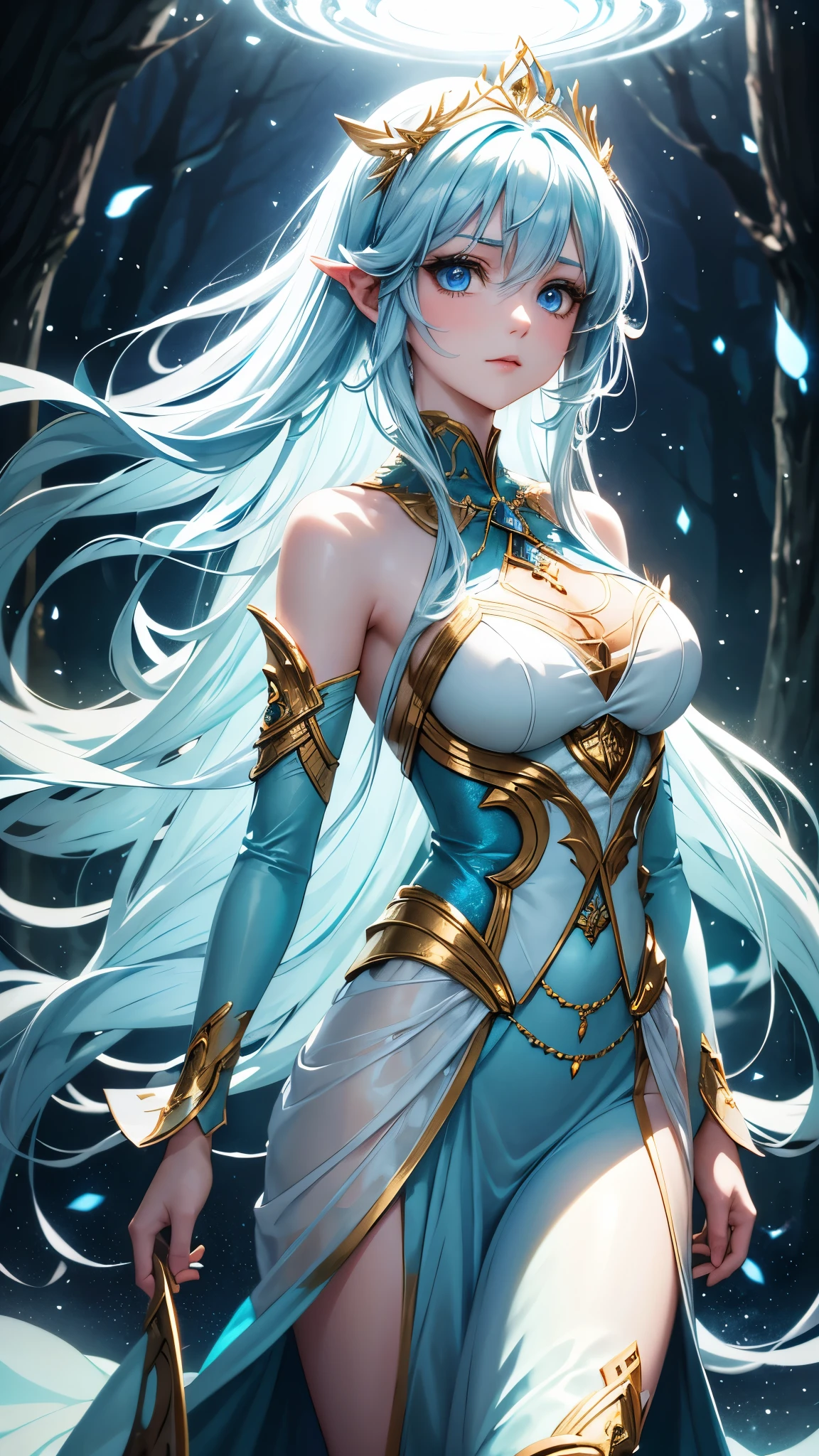 a close up of a woman in a silver and blue dress, chengwei pan on artstation, author：Yang Jie, detailed fantasy art, Stunning character art, Best art sites for fan art, Epic and beautiful character art, beautiful armor, Extremely detailed Artgerm, Detailed digital animation art, artgerm on artstation pixiv, Armor girl