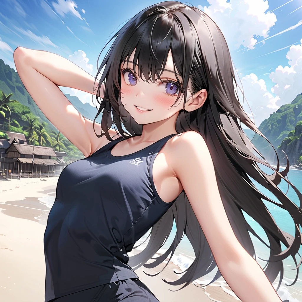 1girl in、AS-Adult、A smile、sea side、suns、the wind、Cute swimsuit、Upper body portrait、