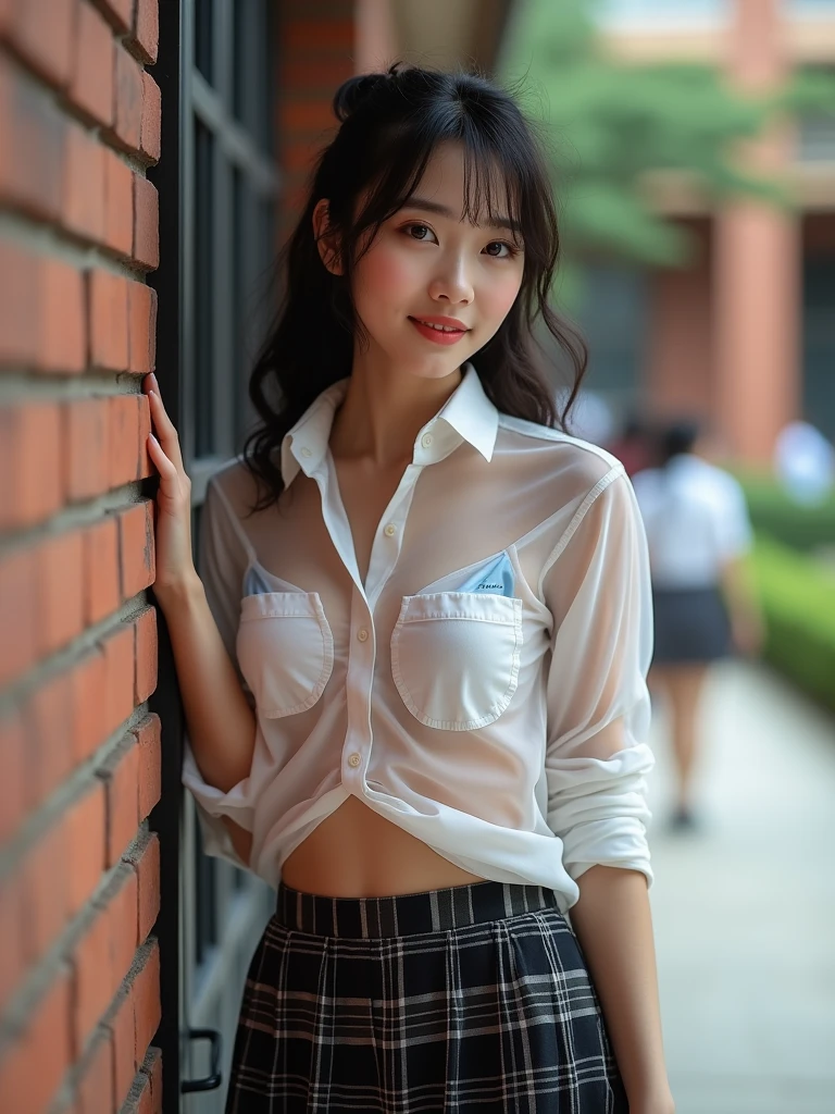 (8K、top-quality、​masterpiece:1.2)、(realisitic、Photorealsitic:1.37)、ultra-detailliert、Soft light、One girl、cute little、Soio、Beautiful detailed sky、Detailed Cafe、Open Windows、sitting on、date、red blush、(A smile:1.15)、(Kawaii Smile)、small tits、finely eye、fine nose、Sateen、(poneyTail:1.5)、Floating Hair NovaFrogStyle、((Relaxing Pose))、silber hair、Unkempt hair、Narrowed eyes、tthin eyebrows、Mature Face、Full Shot Body、((shirt with collar、Ren Hao、shirt、shortpants))、Dark Studio、Edge lighting、((outside rain、wetted skin、wet window、Wet shirt、wetting hair、wet window））、blue lights、long legged、
