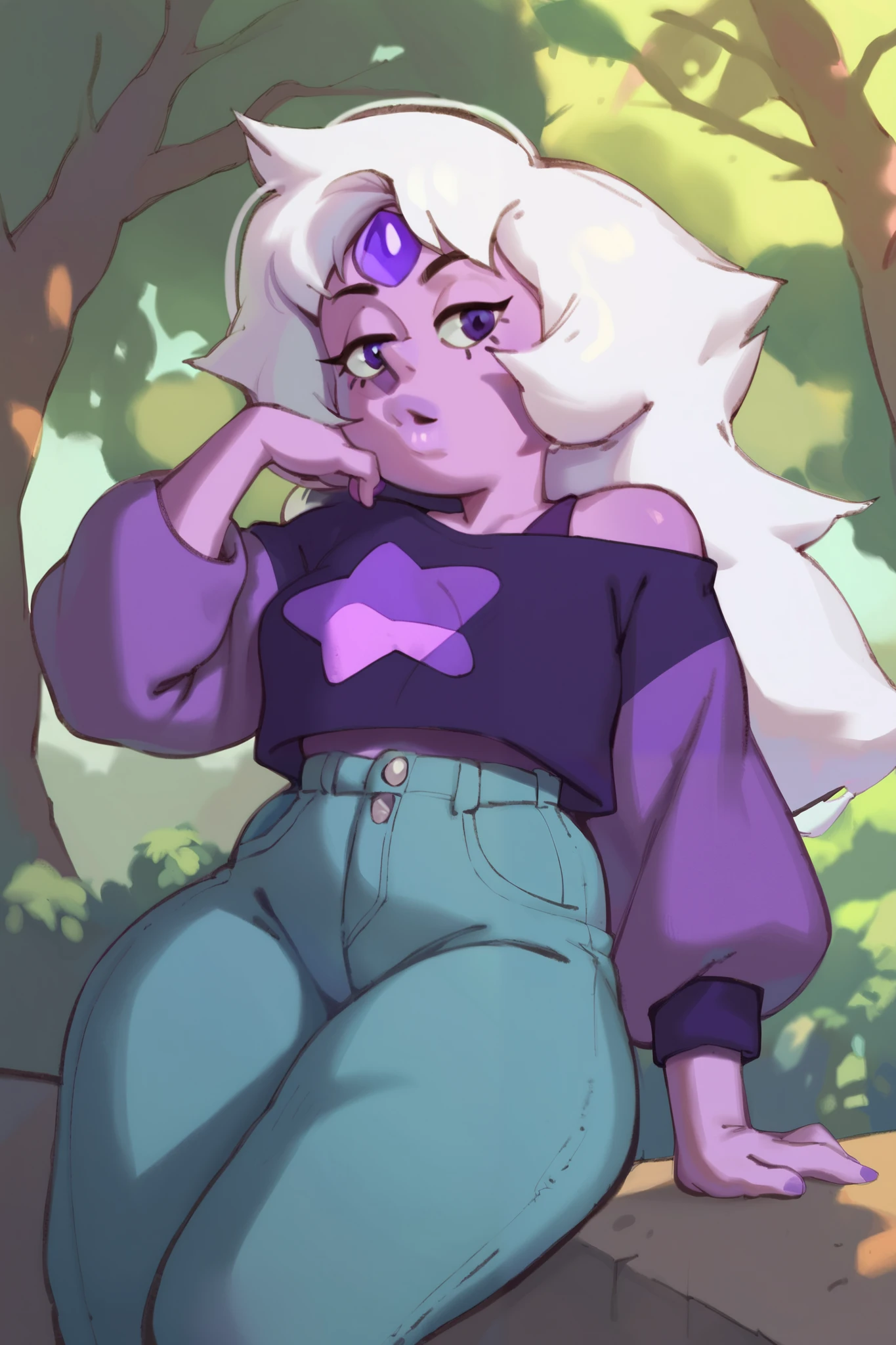 score_9, score_8_up, score_7_up, score_6_up, amethyst_(steven_universe), steven_universe, 1girl, white_hair, blue_eyes