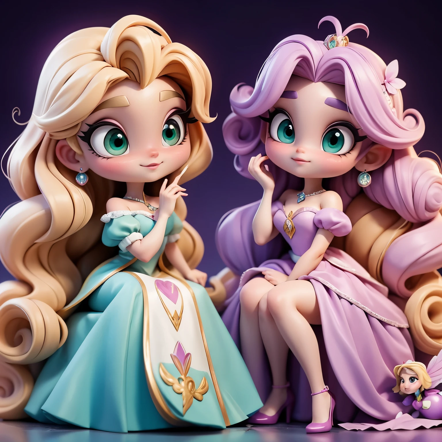 Best Quality,  High Quality, 16k quality,  1 girl,  deformed, 2 heads, Super Thin Eyebrows , Double eyed ,  Super Real Beautiful Girl ,  Gentle Expression ,  Fluttering Dress ,  Blonde Super Long Hair ,  Disney Princesses Take Their Seats, Rapunzel, Green Eyes, Purple Dress,  Pink Accent ,  puff sleeve ,  Stand on the stage where the magic team shines,  full body shot, Holding a frying pan