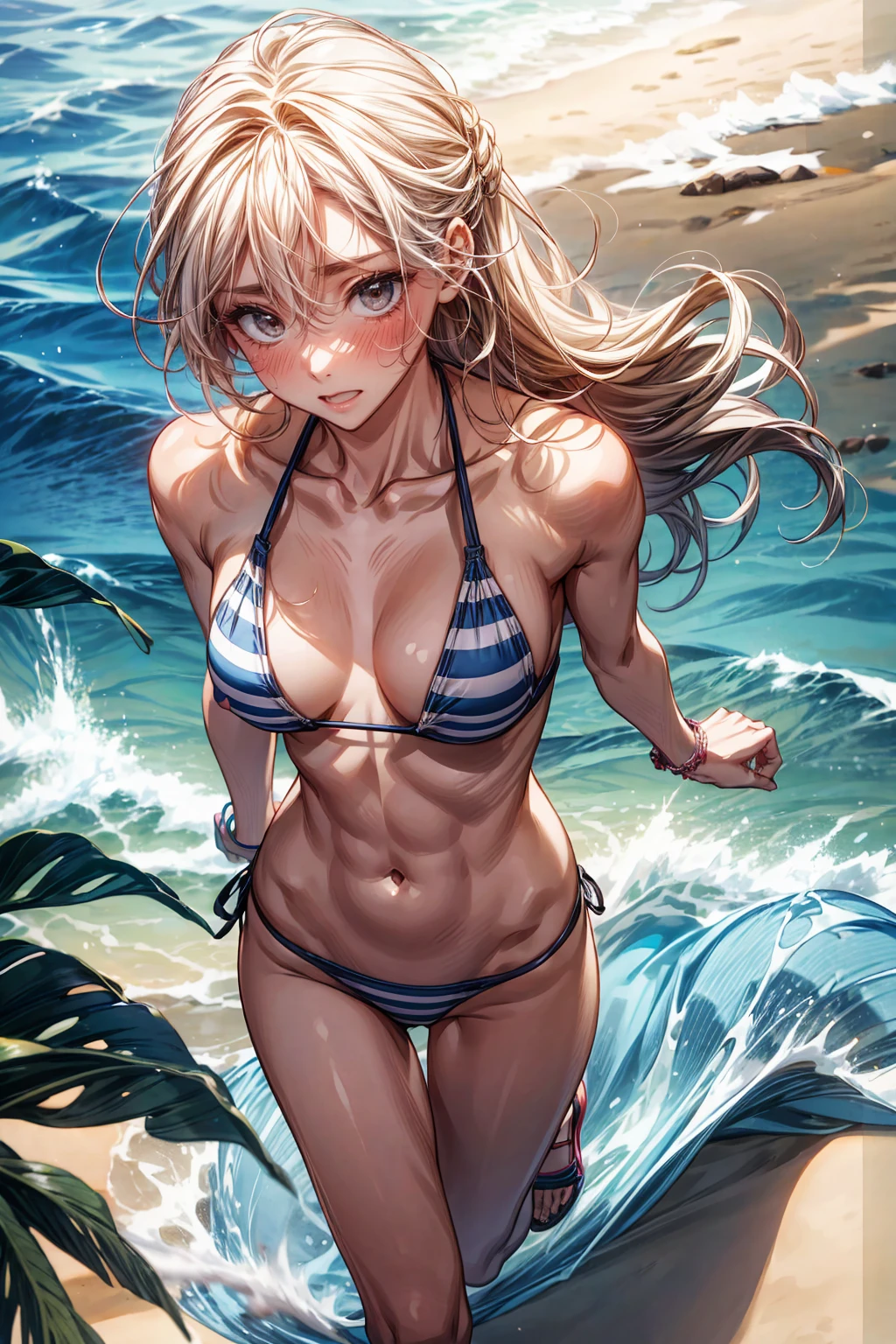 (BEST lighting) , (ultra intricately detailed) , 4K unification, (super-detailed CG: 1.2) , (8K: 1.2),(Original), (Masterpiece) , (Best quality),(Masterpiece:1.4),Anime-ish high quality,(Masterpiece),Masterpiece, Best quality, absurderes,((masterpeace, 4K, 8K, Yes, A high resolution))1girll,ssmile, She was in the dark forest,The environment is gloomy,There are only trees around,Time is night,Blue glitter particles, Black swimsuit bra, Expose abs,Spring, , Perfect figure, Very robust,with short golden hair, Sweat, Dynamic pose, empty handed((body builder:1.5)),(Beautiful bace),(Girl),(Female),(((Upper body:1)))