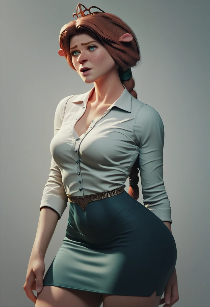 princess fiona. Wearing a sexy secretary outfit,  blouse and skirt. with media 