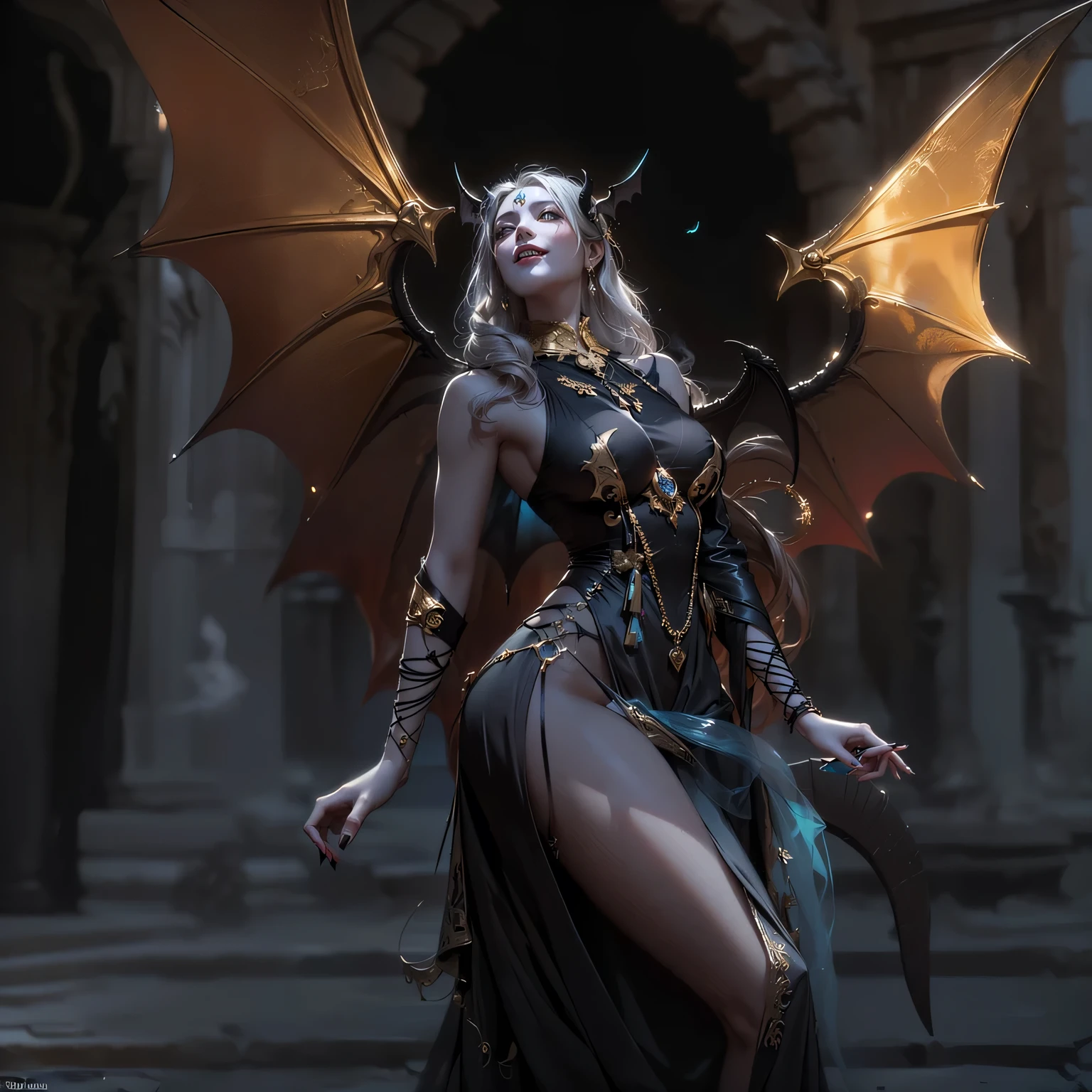 Lucy Piddle, Underground dark gothic palace，Jelly gelatin hollow chest patch，Marble statue of，the angel's wings，platinum ponytail，Masterpiece Sams，shocked expression，indoor movie lighting，slender posture，Slender marble leopard pattern covers the whole body，JK clothing，Kazlan’s pretty face，Rococo art