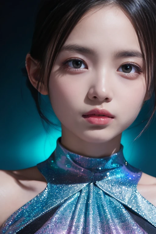 Full Body: Fantastic and artistic portraits incorporating contemporary Japanese elements。The model is a beautiful Japanese woman.、Her hair is silver and loosely tied up。Hair is shoulder length、It depicts natural waves.、Some hair falls loosely around the face。her eyes are bright blue、Those eyes are filled with deep emotion。The colorful eye makeup makes her eyes stand out even more.、Especially blue、purple、Pink shades are used。Her skin is transparent、Surrounded by soft light。
She is wearing a white V-neck T-shirt.、The simple design accentuates her natural beauty.。The T-shirt is a little loose、There are small silver decorative buttons on the chest.。Around her neck is a simple black choker.、There is a small silver ring in the center.。Her expression is calm、It exudes a somewhat dreamy atmosphere.。
Abstract paint splatters and lines have been added to the background.。Vibrant colors mixed together、A sense of movement and vitality。The color is blue、purple、pink、Money、Orange, etc.、A variety of colors are used、Give the viewer a visual stimulus。This abstract background gives her portrait a dreamy feel.。
moreover、The background depicts a fantastical scene with countless floating bubbles enveloped in money and orange light.。The bubbles come in various sizes、The way the light reflects off the bubbles and sparkles is beautiful.。Rainbow-colored reflections can be seen in the bubbles.、The overall effect is a dreamlike atmosphere.。The arrangement of the bubbles is random yet balanced.、Visually pleasing。The background light is warm、Her silhouette is softly illuminated。
Tiny particles of light float within the bubbles.、Each has a slightly different hue。This、The entire background is given a sense of movement and life.。The transparency of the bubbles and the reflection of light、It emphasizes the overall fantasy theme.。I can't see the source of the light in the background、Gives an overall glow and brightness。
There are tiny particles of light floating around her.、This enhances the fantastic atmosphere even more.。The particles of light are like stardust、There is a mysticism surrounding her existence.。These elements combine、Her portraits are kind of dreamy.、It is a beautiful work of art where reality and fantasy intersect.。
as a whole、This image combines modern Japanese beauty with elements of fantasy art.、Make a strong impression on the viewer。Her beauty and the gorgeous background are in perfect harmony.、It exudes a poetic atmosphere, as if a moment had been captured.。This portrait is、The aim is to provide an experience that allows you to move between the beauty of reality and the world of fantasy.。